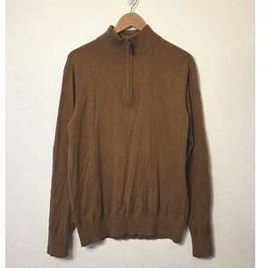 Eddie Bauer Brown Quarter Zip Sweater Cotton Cashmere Blend Men's M